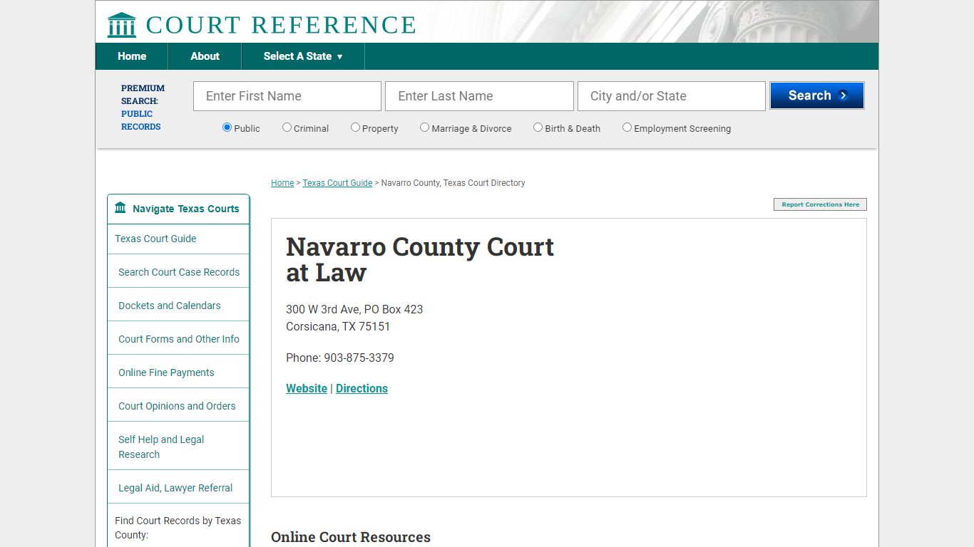Navarro County Court at Law - Court Records Directory